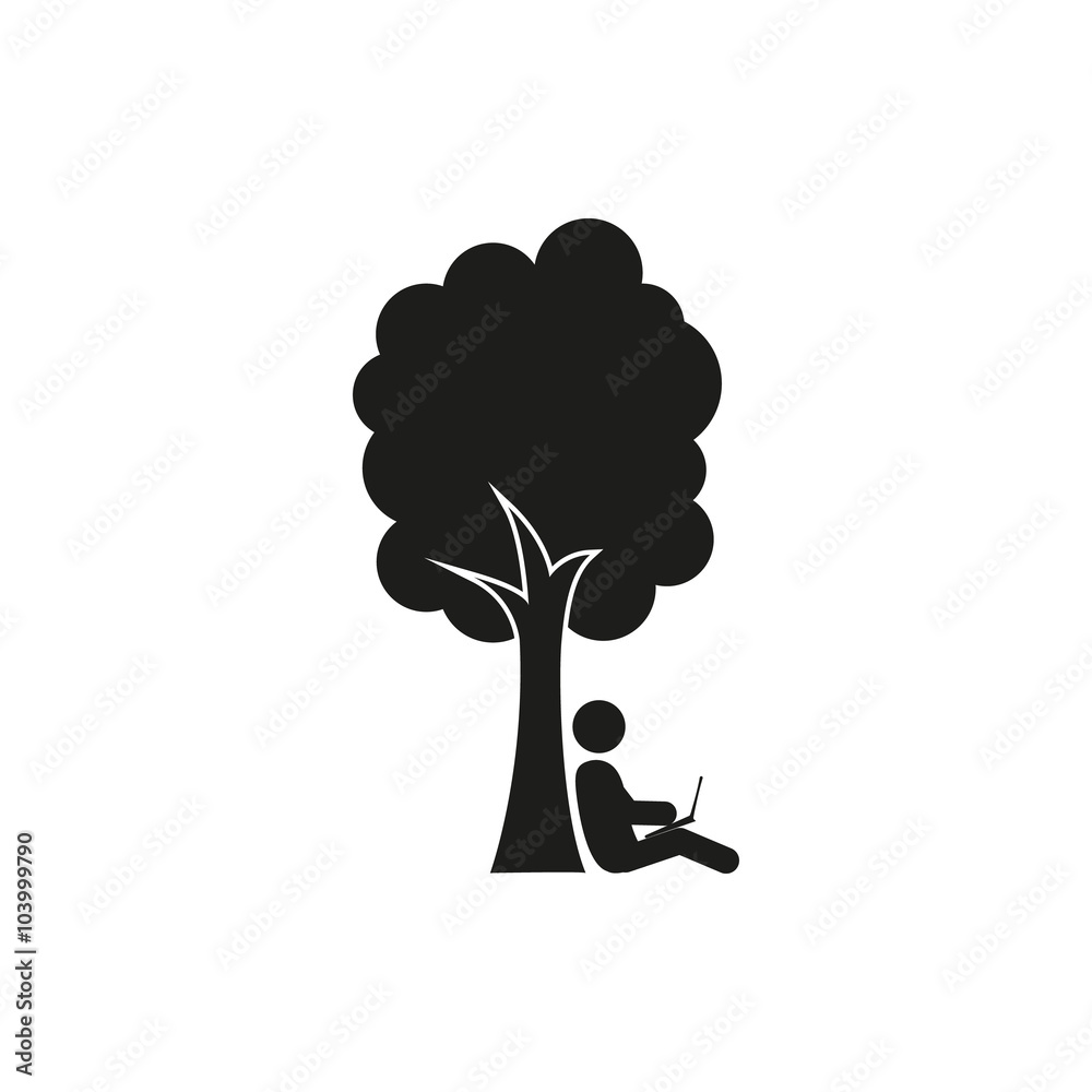 Silhouette of man under a tree stick figure Vector Image
