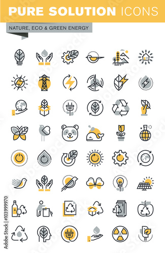 Set of modern vector thin line ecology icons. Modern vector logo pictogram and infographic design elements collection. Outline icon collection for website and app design.