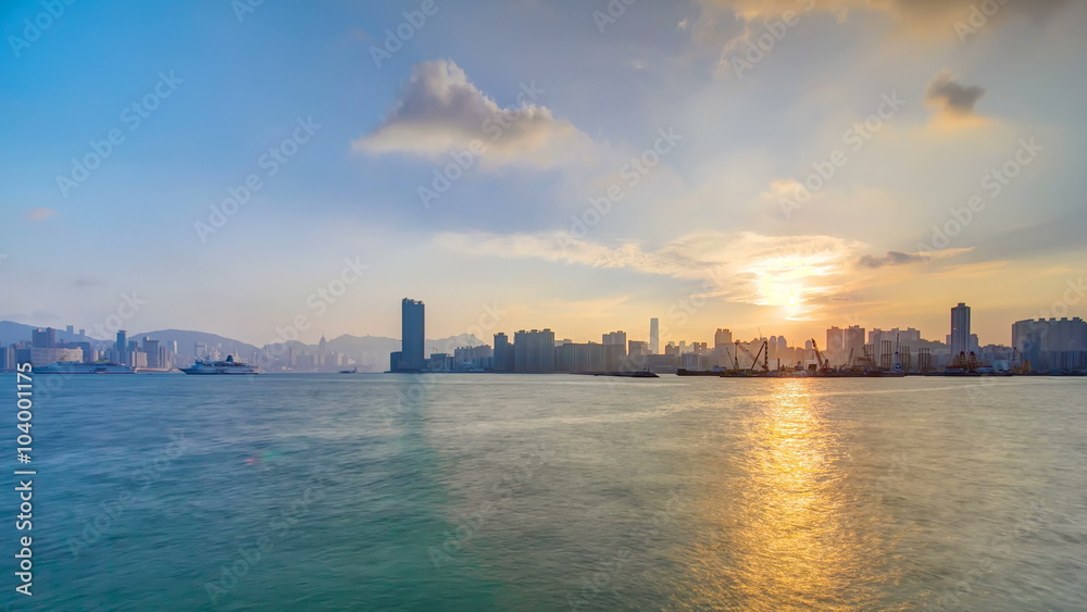Hong Kong Sunset, View from kowloon bay downtown timelapse Hong Kong Sunset, View from kowloon bay downtown timelapse