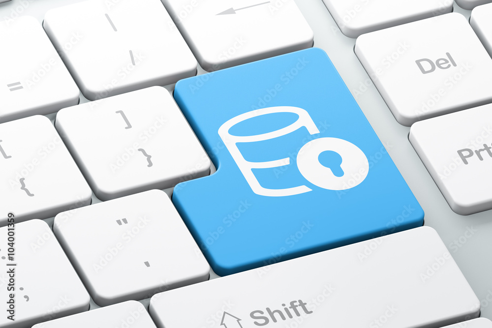 Software concept: Database With Lock on computer keyboard background
