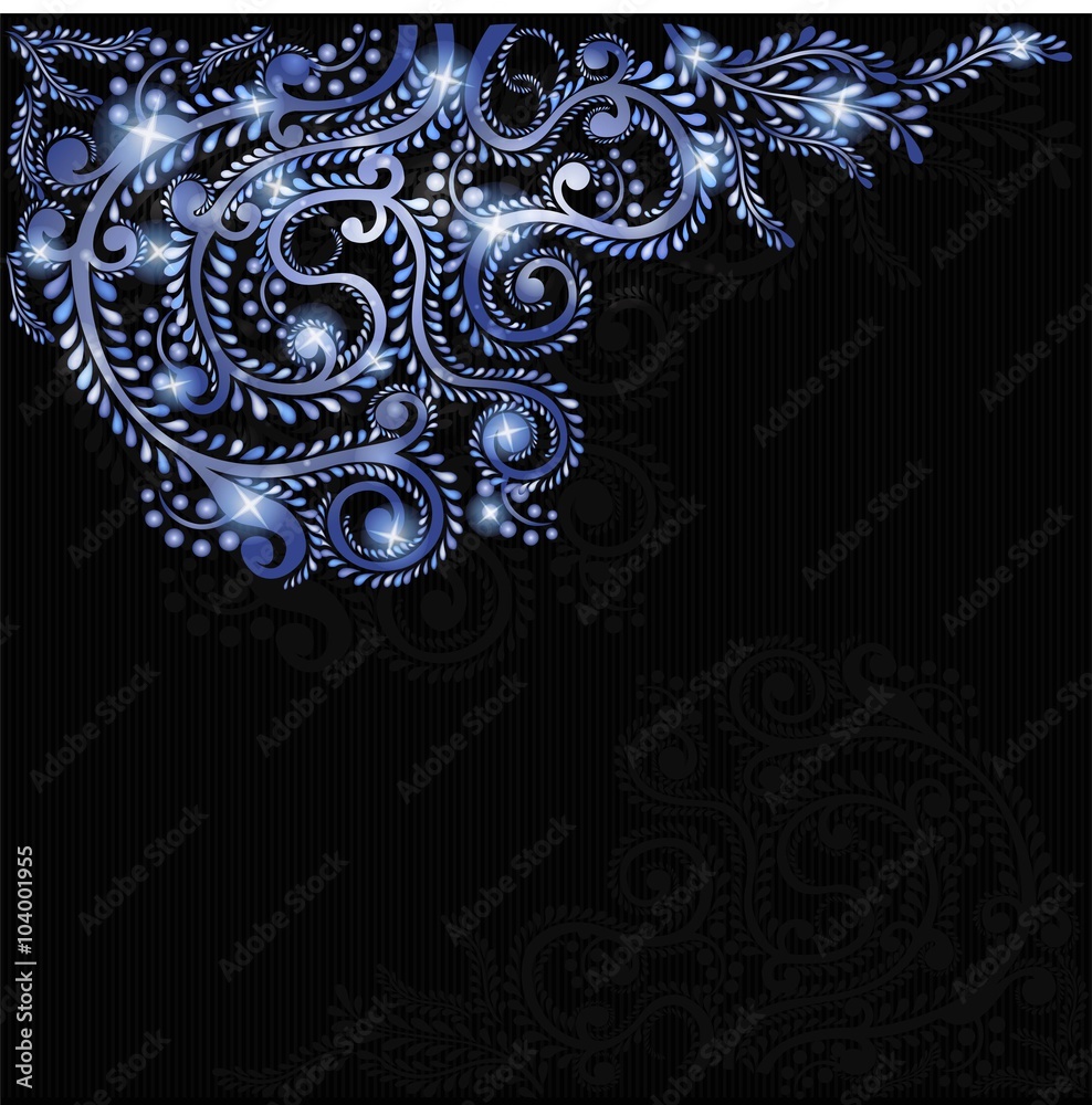 winte blue plant glossy pattern on black background winte blue plant glossy pattern on black background