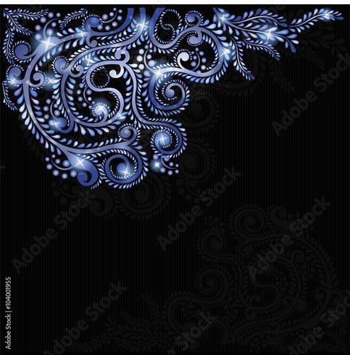 winte blue plant glossy pattern on black background