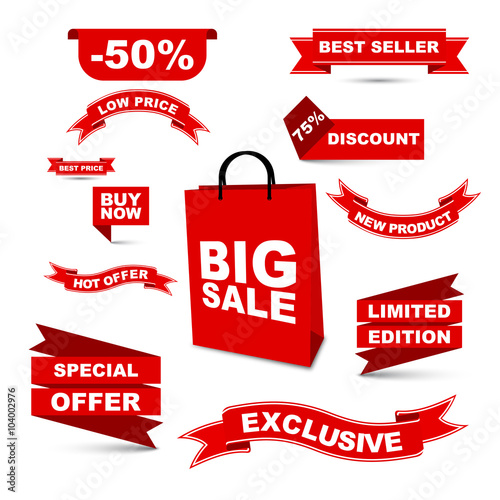 vector set red ribbons - big sale/ hot offer/ special offer/low