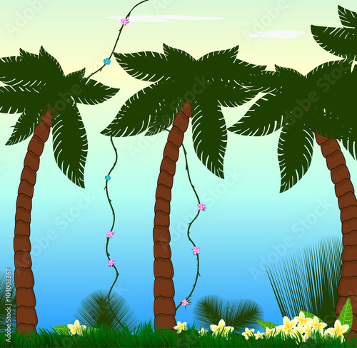 Beautiful tropical background with palm trees, vector