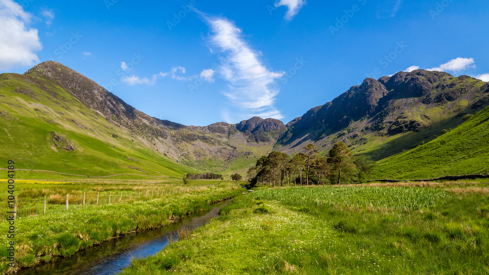 Warnscale Beck looking towards Haystacks and Fleetwith Pike, The Lake District, Cumbria, England