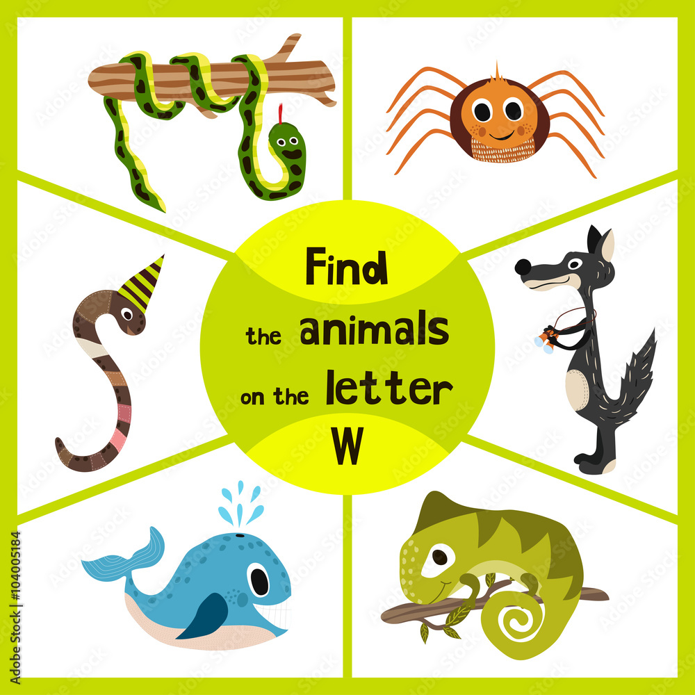 Funny learning maze game, find all 3 of cute wild animals to the letter ,  forest predator, the wolf, earthworm, and sea kit. Educational page for  children. Vector Stock Vector | Adobe Stock