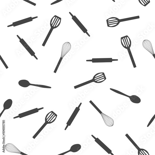 seamless pattern of kitchen utensils in monochrome version