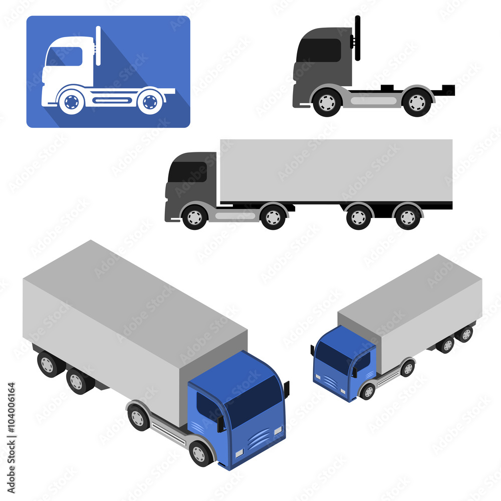 Blue Truck Isolated On White Background. Flat design, icon and 3D isometric view. Vector illustration. Blue Truck Isolated On White Background. Flat design, icon and 3D isometric view. Vector illustration.