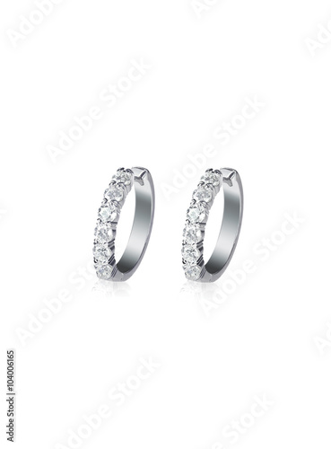Diamond hoop dangle pave elaborate bridal earrings isolated on white