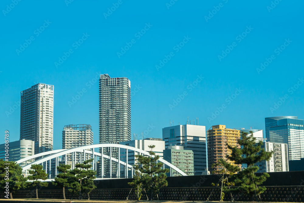 View of tokyo cityscape with blue sky