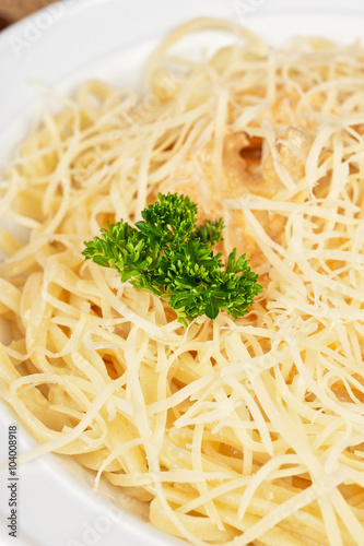 Pasta carbonara closeup