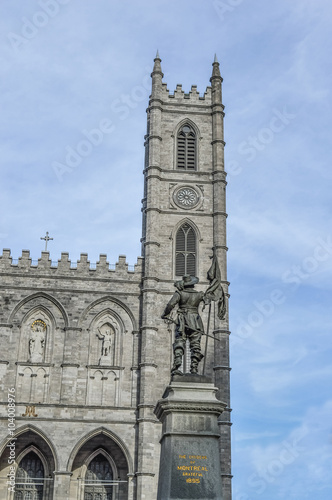 Maisonneuve statue facing Basilica Notre Dame  Montreal s Old Port district