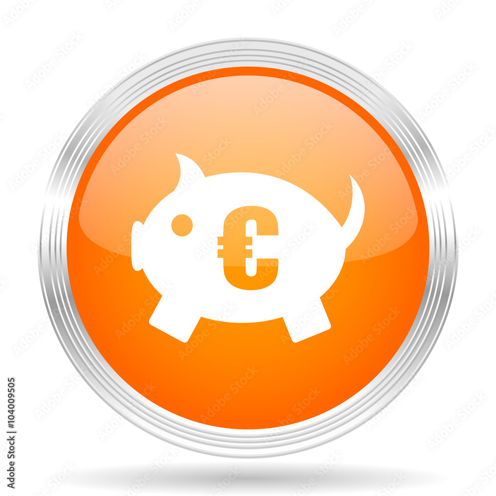 piggy bank orange silver metallic metallic chrome web circle glossy icon piggy bank orange silver metallic metallic chrome web circle glossy icon