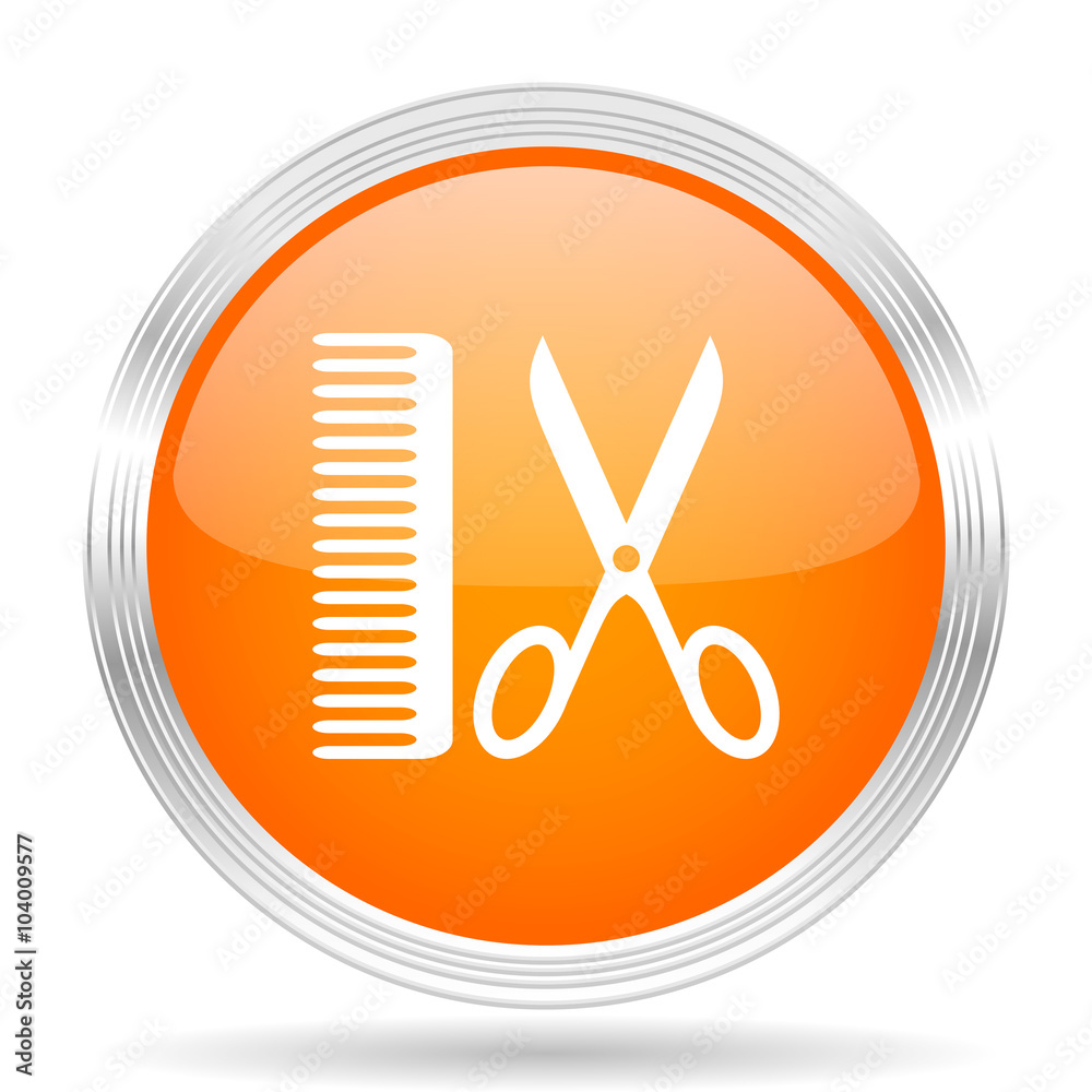 barber orange silver metallic metallic chrome web circle glossy icon barber orange silver metallic metallic chrome web circle glossy icon