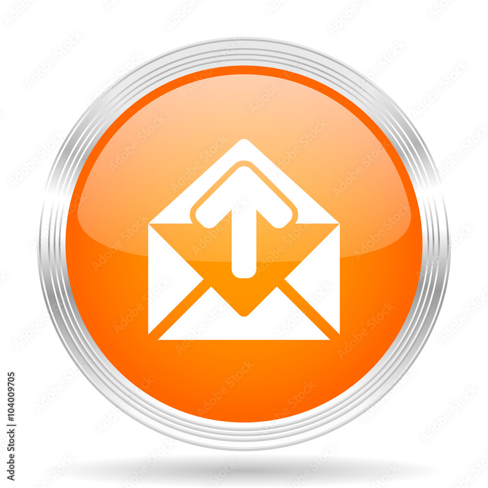 email orange silver metallic metallic chrome web circle glossy icon