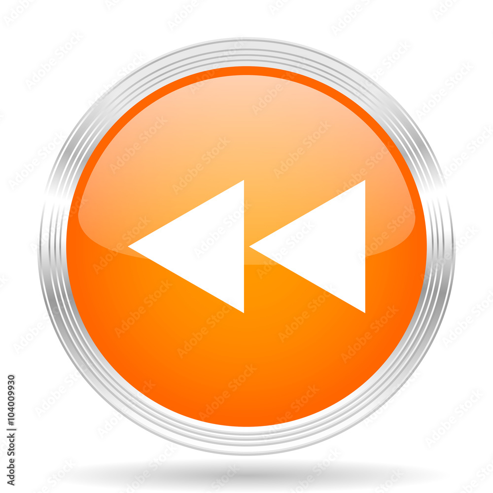 rewind orange silver metallic metallic chrome web circle glossy icon rewind orange silver metallic metallic chrome web circle glossy icon