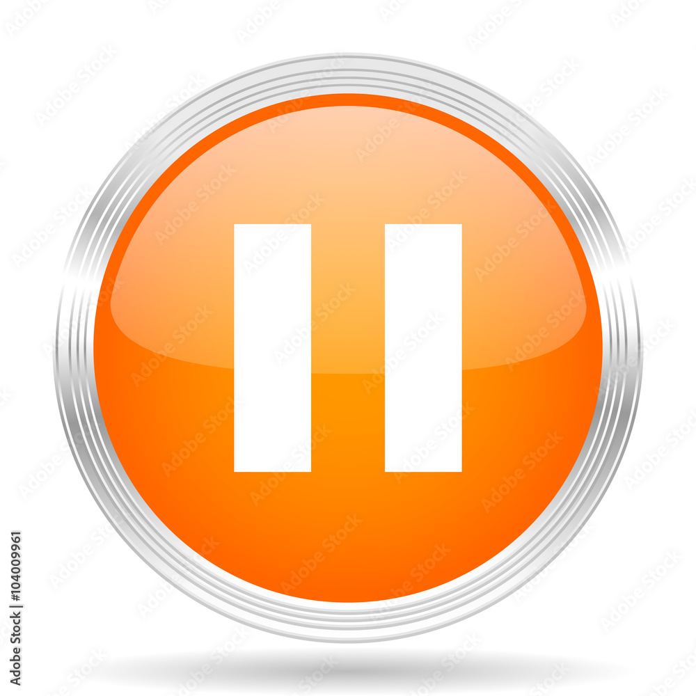 pause orange silver metallic metallic chrome web circle glossy icon pause orange silver metallic metallic chrome web circle glossy icon