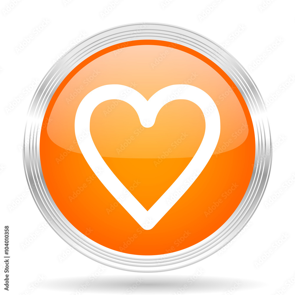 heart orange silver metallic metallic chrome web circle glossy icon