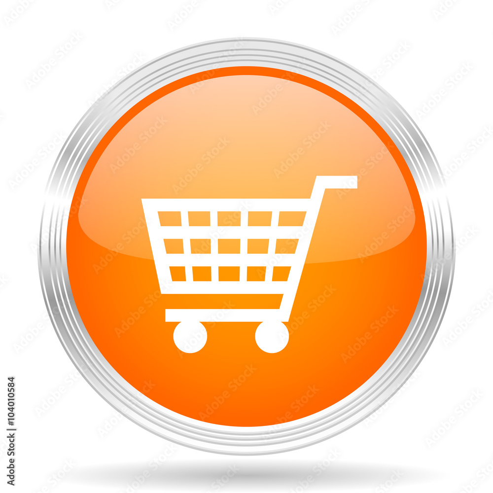 cart orange silver metallic metallic chrome web circle glossy icon
