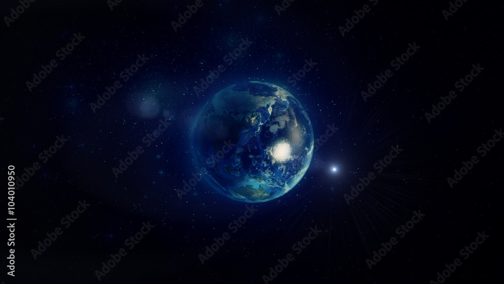 Earth in Space with Light Flare