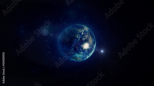 Earth in Space with Light Flare