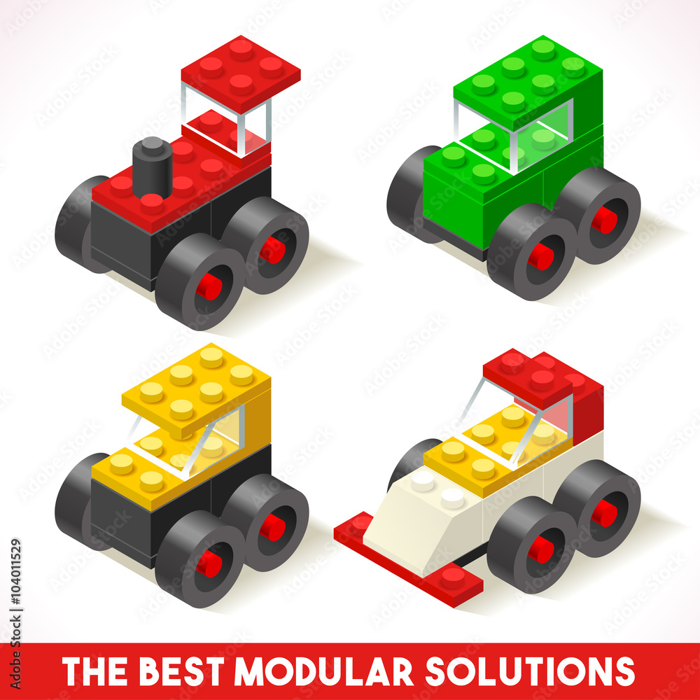 The Best Modular Solutions Isometric Basic Cars Collection Plastic Toy  Blocks Tiles Set Quality and Bright Vector Illustration for Web apps Web  Lego. Yellow Module Vehicle Tractor vehicle vector de Stock