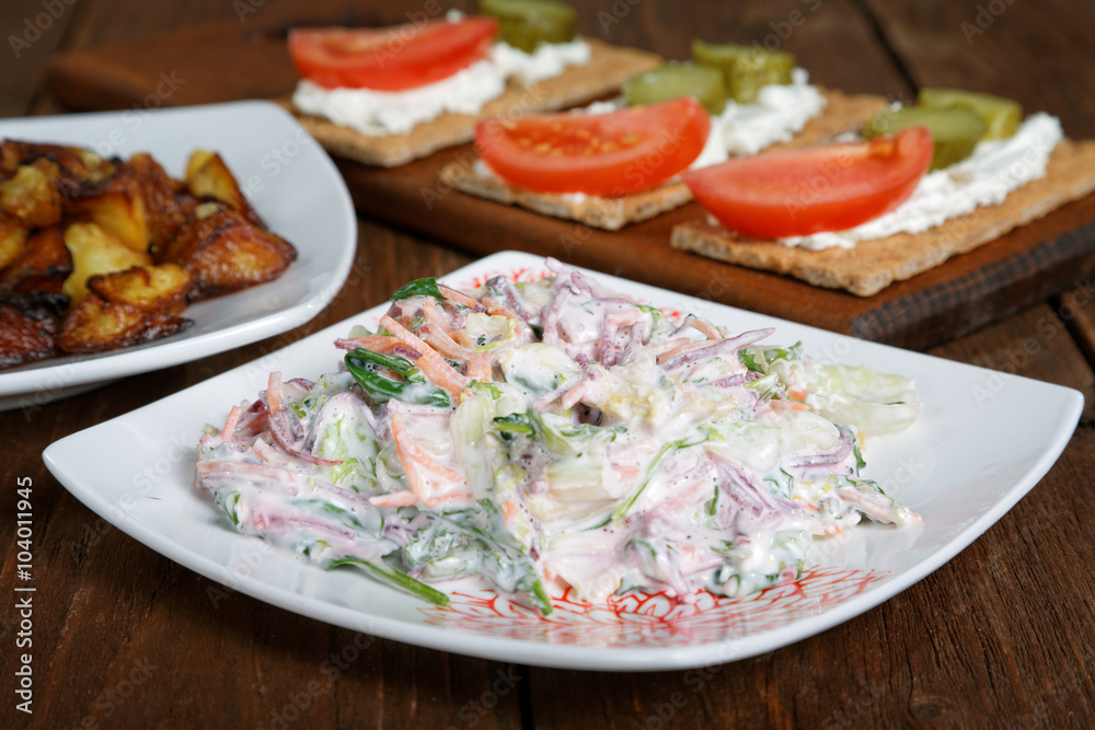salad with vegetables and cheese tartlets salad with vegetables and cheese tartlets