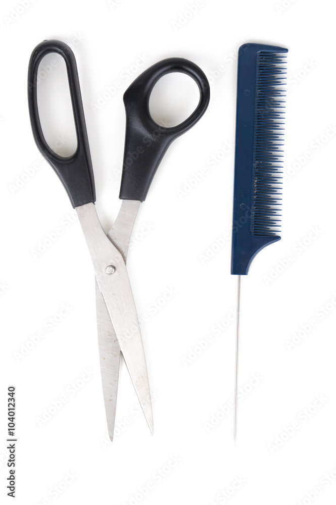 hairdressing tools scissors, comb for hair on a white background hairdressing tools scissors, comb for hair on a white background