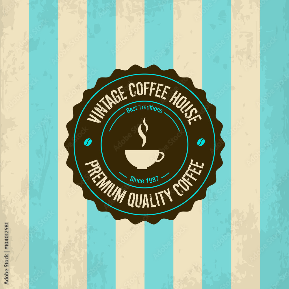 Vintage coffee logo template concept pictogram. Elegant ornament stamp  emblem. Premium quality retro line sign vector illustration sticker. Stock  Vector | Adobe Stock