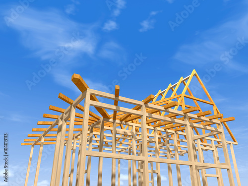 Fototapeta Naklejka Na Ścianę i Meble -  Wooden frame of a house.
