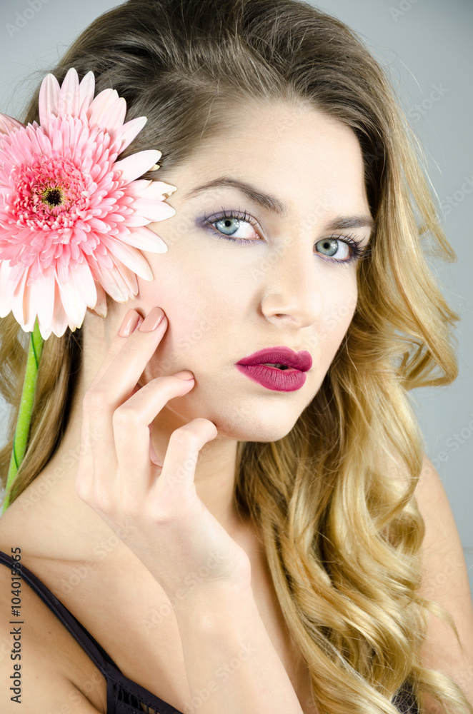 Beautiful girl with dark red makeup Beautiful girl with dark red makeup