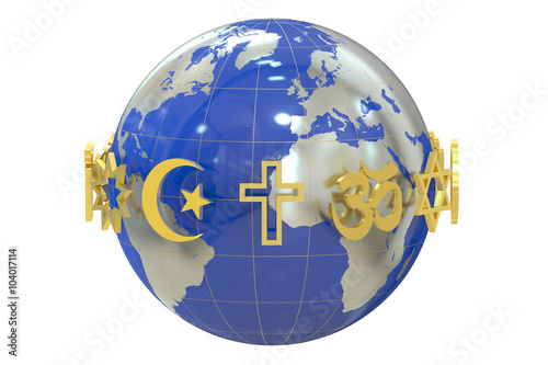 Globe with religions symbols