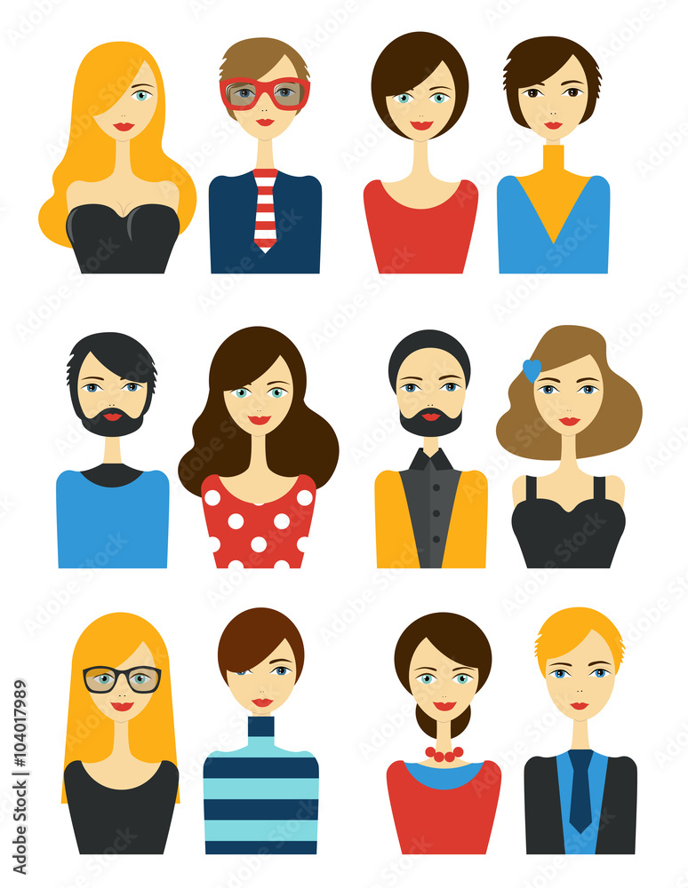 Avatar people head. Various cartoon modern faces. Flat design vector illustration. Avatar people head. Various cartoon modern faces. Flat design vector illustration.