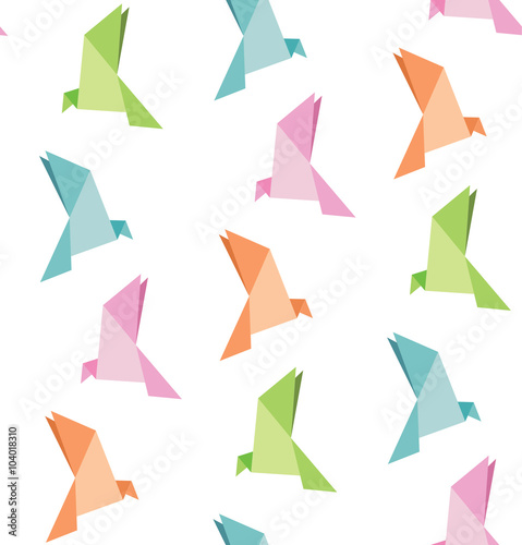 vector of folding paper of bird, origami, seamless background