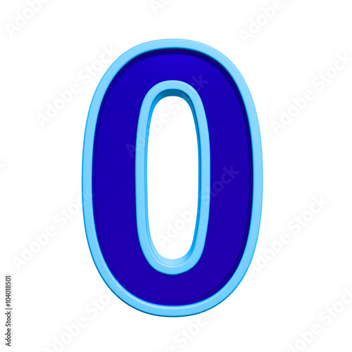 One digit from blue glass with frame alphabet set, isolated on white. Computer generated 3D photo rendering.