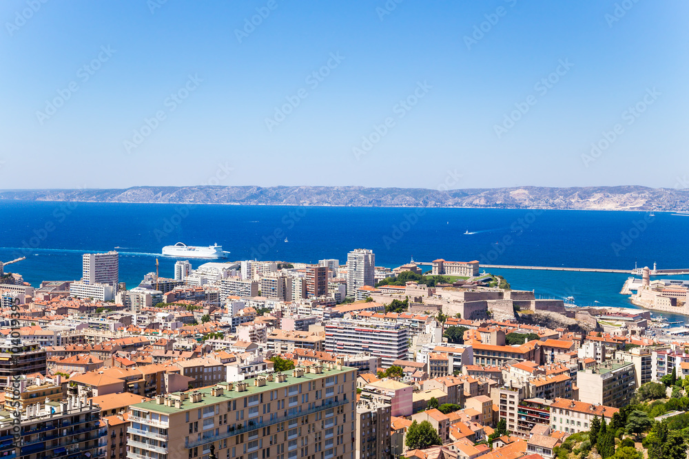 Marseille, France. View of the city and bay from the Gard hill