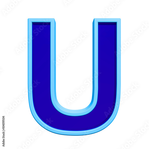 One letter from blue glass with frame alphabet set, isolated on white. Computer generated 3D photo rendering.