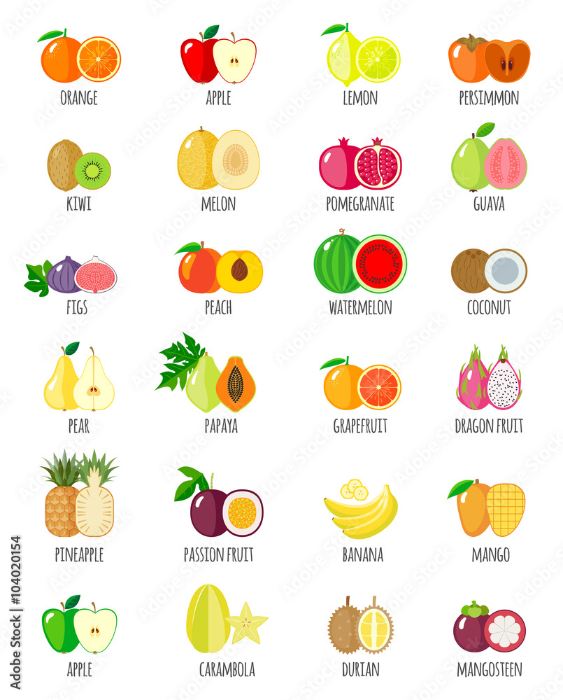 Set of flat fruits.