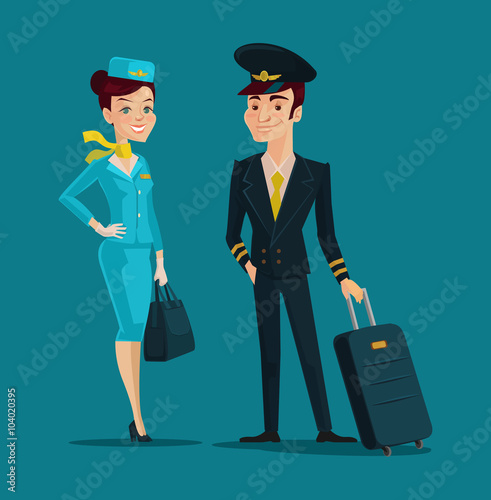 Pilot and stewardess. Vector cartoon illustration
