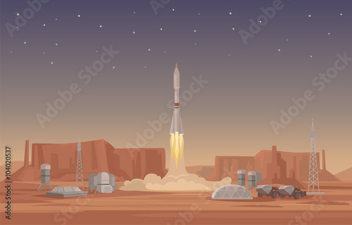 Rocket launch. Vector flat illustration
