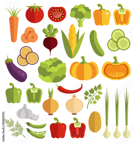 Vegetables vector flat icons set