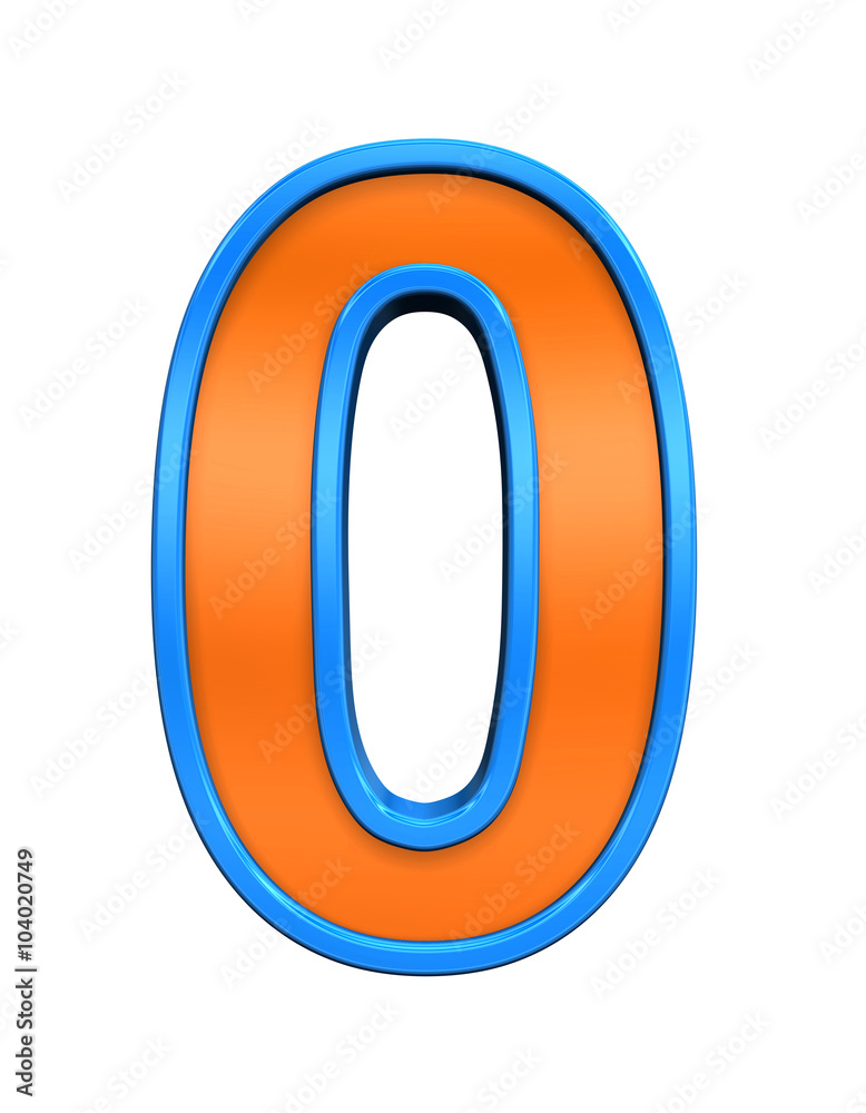 One digit from orange glass with blue frame alphabet set, isolated on white. Computer generated 3D photo rendering. One digit from orange glass with blue frame alphabet set, isolated on white. Computer generated 3D photo rendering.