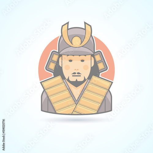 Samurai, japanese warrior icon. Avatar and person illustration. Flat colored outlined style.