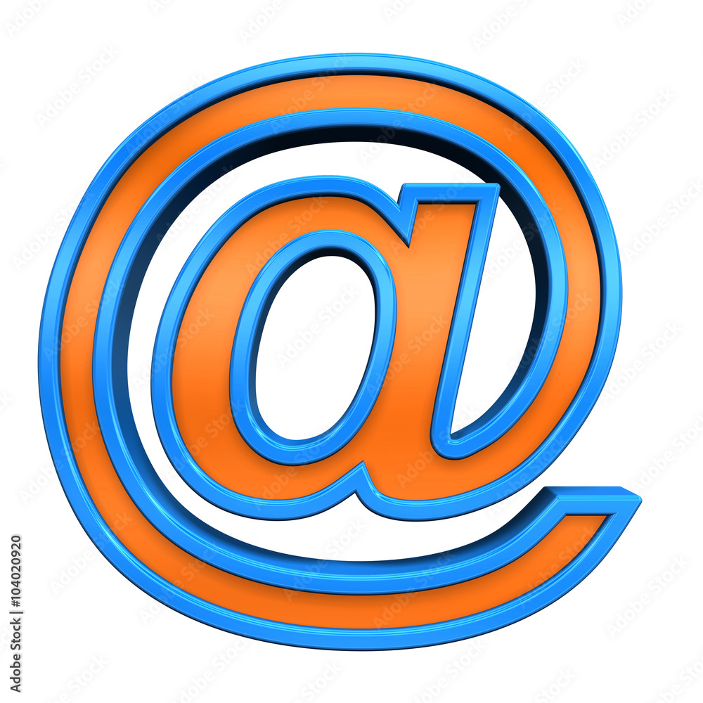 Mail sign from orange glass with blue frame alphabet set, isolated on white. Computer generated 3D photo rendering. Mail sign from orange glass with blue frame alphabet set, isolated on white. Computer generated 3D photo rendering.