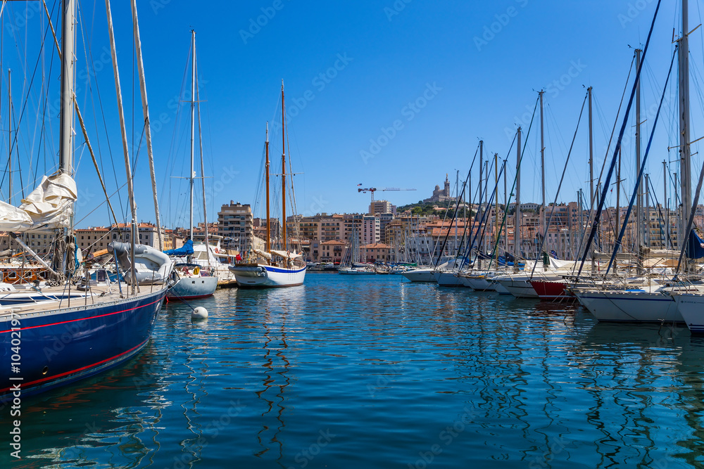 Marseille, France. Yacht parking in the Old Port