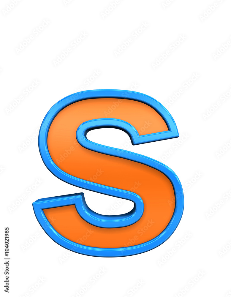 One lower case letter from orange glass with blue frame alphabet set, isolated on white. Computer generated 3D photo rendering. One lower case letter from orange glass with blue frame alphabet set, isolated on white. Computer generated 3D photo rendering.