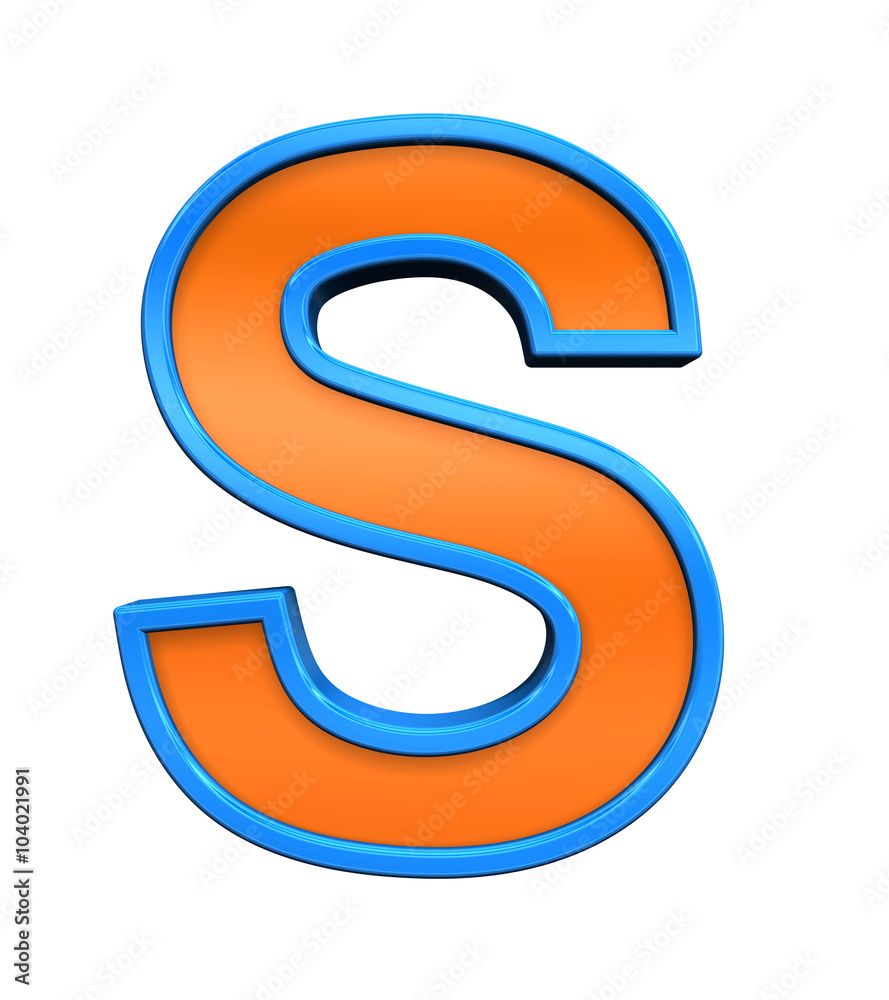 One letter from orange glass with blue frame alphabet set, isolated on white. Computer generated 3D photo rendering. One letter from orange glass with blue frame alphabet set, isolated on white. Computer generated 3D photo rendering.