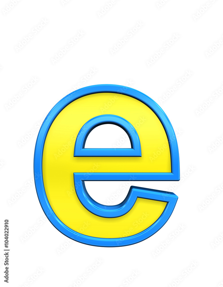 One lower case letter from yellow glass with blue frame alphabet set, isolated on white. Computer generated 3D photo rendering.