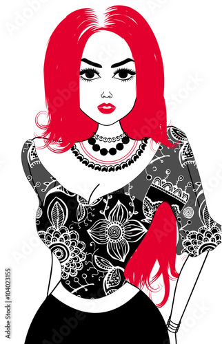 Vector image of gypsy. Black and fuchsia