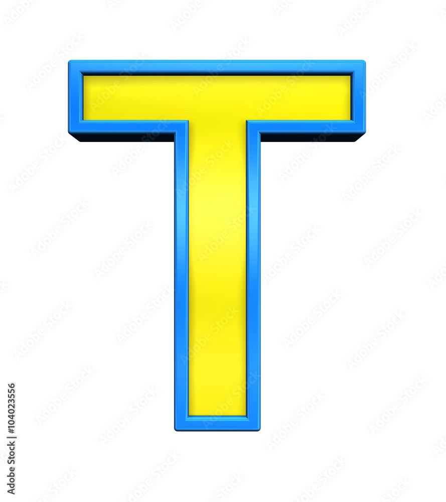 One letter from yellow glass with blue frame alphabet set, isolated on white. Computer generated 3D photo rendering. One letter from yellow glass with blue frame alphabet set, isolated on white. Computer generated 3D photo rendering.
